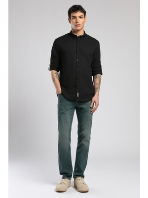 Lee Cooper Darell Erkek %100 Pamuk Uzun Kol Dokuma Gömlek Siyah