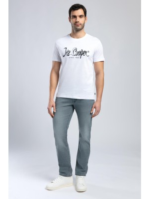 Lee Cooper Drawinglogo Erkek %100 Pamuk O Yaka T-Shirt Beyaz