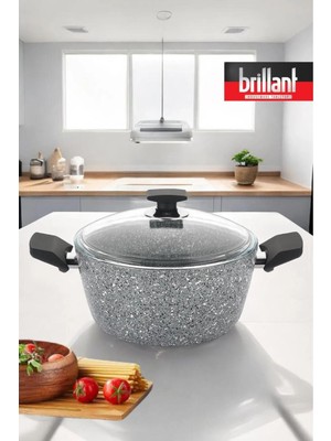 Brillant Lüks Granit Derin Tencere 28 cm Yanmaz Yapışmaz Tencere