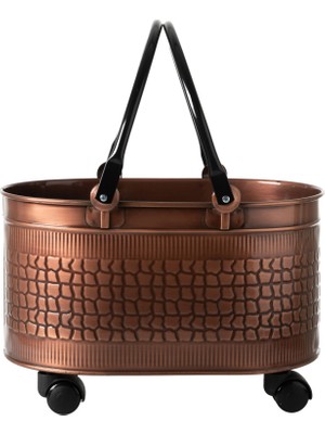 Vıntage Tekerlekli Bakır Odun Kovası 48 cm