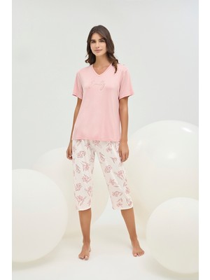 16708 Kadın Taş Baskılı Kısa Pijama Takım