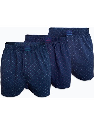 Malabadi Erkek 3 Lü Lacivert Premium Collection Desenli Geniş Kalıp Büyük Beden Modal Boxer 3M254