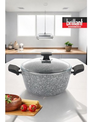 Brillant Lüks Granit Derin Tencere 18 cm Yanmaz Yapışmaz Tencere