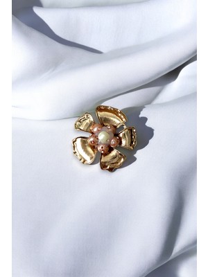 Taşlı Inci Detaylı Metal Çiçek Düğme Aksesuarı 1 Çift