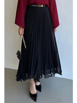 İlkimay.com Kloş Volanlı Şifon Etek 1402 - Siyah