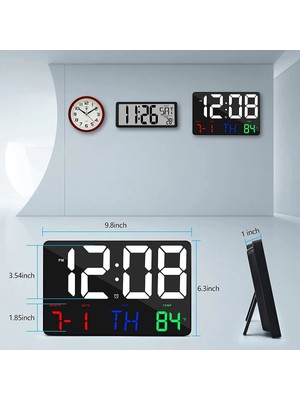 TeknoTrust Renkli Dijital Duvar Saati, Uzaktan Kumandalı, LED Ekran, Modern Tasarım, 25x15 cm