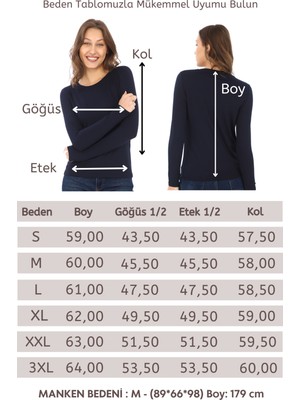 Penye Bizden Kadın Bisiklet Yaka Viskon Likra Uzun Kollu Tişört-Lacivert