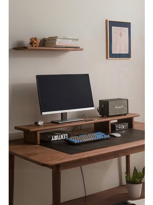 Viveres WoodRise Trio Ceviz Rengi - 3 Ayaklı Ahşap Bilgisayar Standı, Ekran ve Monitör Yükseltici (113X19 Cm)