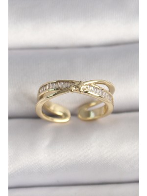 Kaufhier Pirinç Gold Renk Zirkon Taşlı Yıldız Detaylı Ayarlanabilir Kadın Yüzük