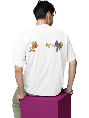 Terzili Giyin Ön ve Arka Tom ve Jerry Baskılı Erkek Tişört