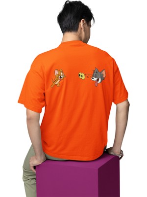 Ön ve Arka Tom ve Jerry Baskılı Erkek Tişört