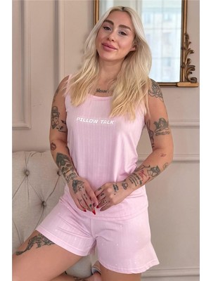 Pijama Evi Pembe Pillow Talk Desenli Şortlu Marlenka Kadın Pijama Takımı