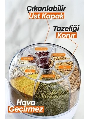Ozcmax 360° Dönebilen Kuru Gıda ve Bakliyat Organizeri 6 Bölmeli Hava Geçirmez Saklama Kabı 6 Lt