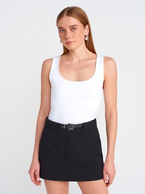 Dilvin 20977 Slim Fit Kalın Askılı Poliamid Atlet Beyaz Kare Yaka %94 Pamuk Nefes Alabilir