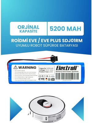 Electroll Roidmi Eve / Eve Plus Sdj01rm Uyumlu Batarya (ORJİNAL KAPASİTE) 5200mah Pil Robot Süpürge Bataryası