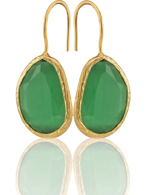 Kadir Jewellery 22 Ayar Altın Kaplama Fosil Taşlı Küpe -El Işçiliği ve Hipoalerjenik Küpe