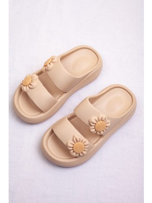 Kadın Yanı Çiçekli Ekstra Hafif Şık Terlik, Plaj Deniz Havuz Terliği, Kadın Sevimli Terlik