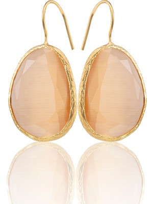 Kadir Jewellery 22 Ayar Altın Kaplama Fosil Taşlı Küpe -El Işçiliği ve Hipoalerjenik Küpe