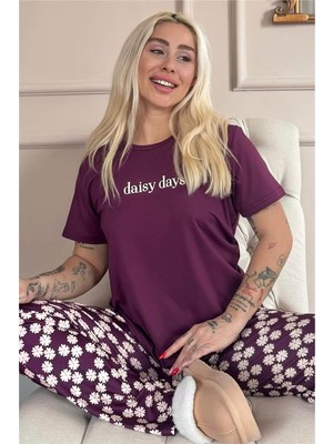 Pijama Evi Mor Daisy Days Desenli Kısa Kollu Kadın Pijama Takımı