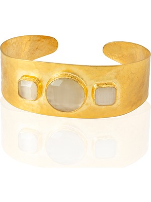 Kadir Jewellery 22 Ayar Altın Kaplama El Işçiliği Zirkon Taşlı Kadın Kelepçe Bilezik