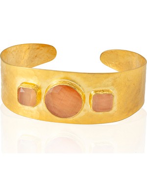 Kadir Jewellery 22 Ayar Altın Kaplama El Işçiliği Zirkon Taşlı Kadın Kelepçe Bilezik