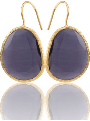 Kadir Jewellery 22 Ayar Altın Kaplama Fosil Taşlı Küpe -El Işçiliği ve Hipoalerjenik Küpe