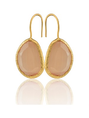Kadir Jewellery 22 Ayar Altın Kaplama Fosil Taşlı Küpe -El Işçiliği ve Hipoalerjenik Küpe
