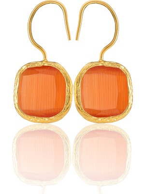 Kadir Jewellery 22 Ayar Altın Kaplama Kare Taşlı Küpe -El Işçiliği ve Hipoalerjenik Küpe