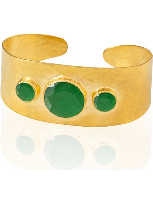 Kadir Jewellery 22 Ayar Altın Kaplama El Işçiliği Zirkon Taşlı Kadın Kelepçe Bilezik