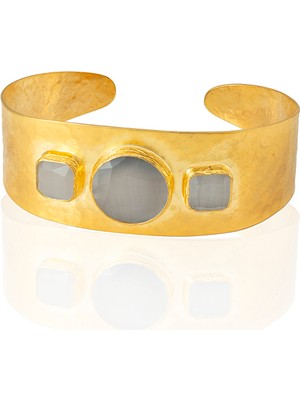 Kadir Jewellery 22 Ayar Altın Kaplama El Işçiliği Zirkon Taşlı Kadın Kelepçe Bilezik