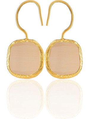 Kadir Jewellery 22 Ayar Altın Kaplama Kare Taşlı Küpe -El Işçiliği ve Hipoalerjenik Küpe