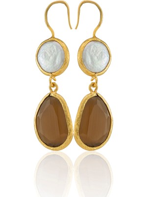 Kadir Jewellery 22 Ayar Altın Kaplama Kadın Inci Küpe -El Işçiliği ve Hipoalerjenik Küpe