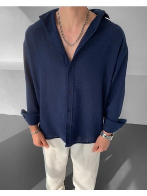 Erkek Oversize Uzun Kollu Yazlık Keten Gömlek