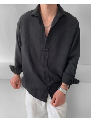 Magıcalfashıon Erkek Oversize Uzun Kollu Yazlık Keten Gömlek