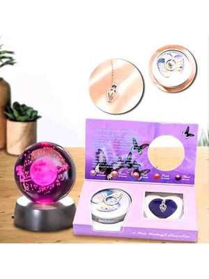Istiridye Inci Kolye ve Gezgin Kız Kristal Cam Kar Küresi Ikili Set – Özel Tasarım Romantik Hediye Paketi, Dekoratif ve Anlamlı Konsept Set