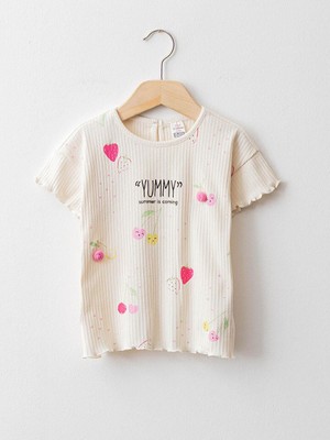 Bisiklet Yaka Kısa Kol Baskılı Kız Bebek Tişört