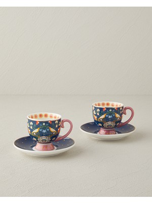 English Home Wingy New Bone China 4 Parça 2 Kişilik Kahve Fincan Takımı 100 ml Lacivert