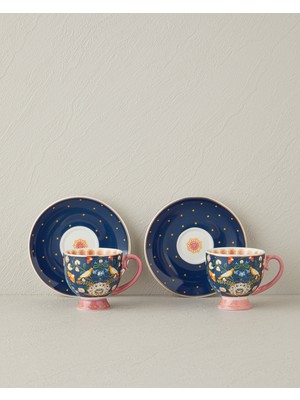 English Home Wingy New Bone China 4 Parça 2 Kişilik Kahve Fincan Takımı 100 ml Lacivert