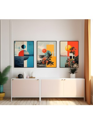 Modern Tarz Mdf Plastik Çerçeveli 3'lu Dekoratif Tablo 104