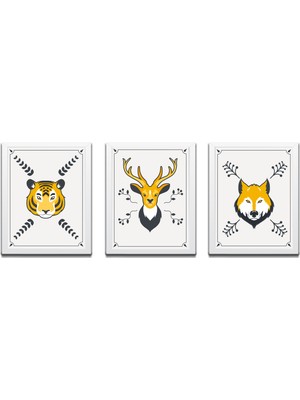 Bohem Tarz Mdf Plastik Çerçeveli 3'lu Dekoratif Tablo 50