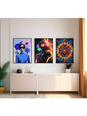 Modern Tarz Mdf Plastik Çerçeveli 3'lu Dekoratif Tablo 80