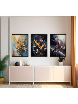 Modern Tarz Mdf Plastik Çerçeveli 3'lu Dekoratif Tablo 136