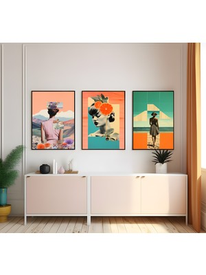 Modern Tarz Mdf Plastik Çerçeveli 3'lu Dekoratif Tablo 98