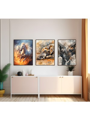 Modern Tarz Mdf Plastik Çerçeveli 3'lu Dekoratif Tablo 131