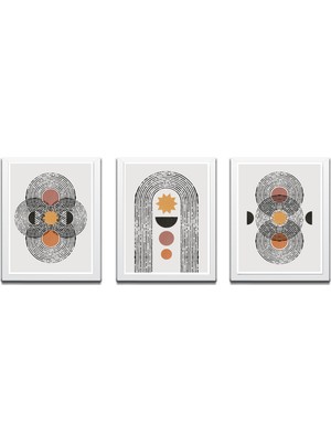 Bohem Tarz Mdf Plastik Çerçeveli 3'lu Dekoratif Tablo 114