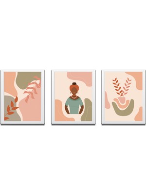 Bohem Tarz Mdf Plastik Çerçeveli 3'lu Dekoratif Tablo 23