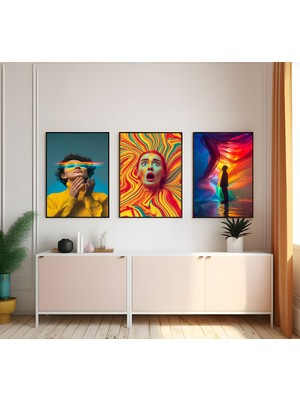 Modern Tarz Mdf Plastik Çerçeveli 3'lu Dekoratif Tablo 87