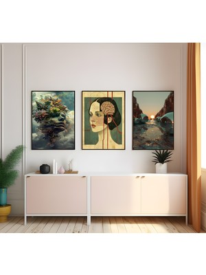 Modern Tarz Mdf Plastik Çerçeveli 3'lu Dekoratif Tablo 145