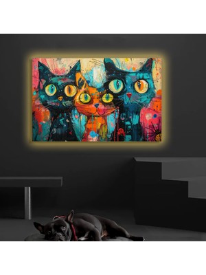 Marsilyan LED Işıklı Kanvas Tablo, 3D Dekoratif Baskılı Tablo Yapay Zeka Desteksli Hayvanlar  85