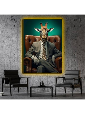 Marsilyan LED Işıklı Kanvas Tablo, 3D Dekoratif Baskılı Tablo Yapay Zeka Desteksli Hayvanlar  514